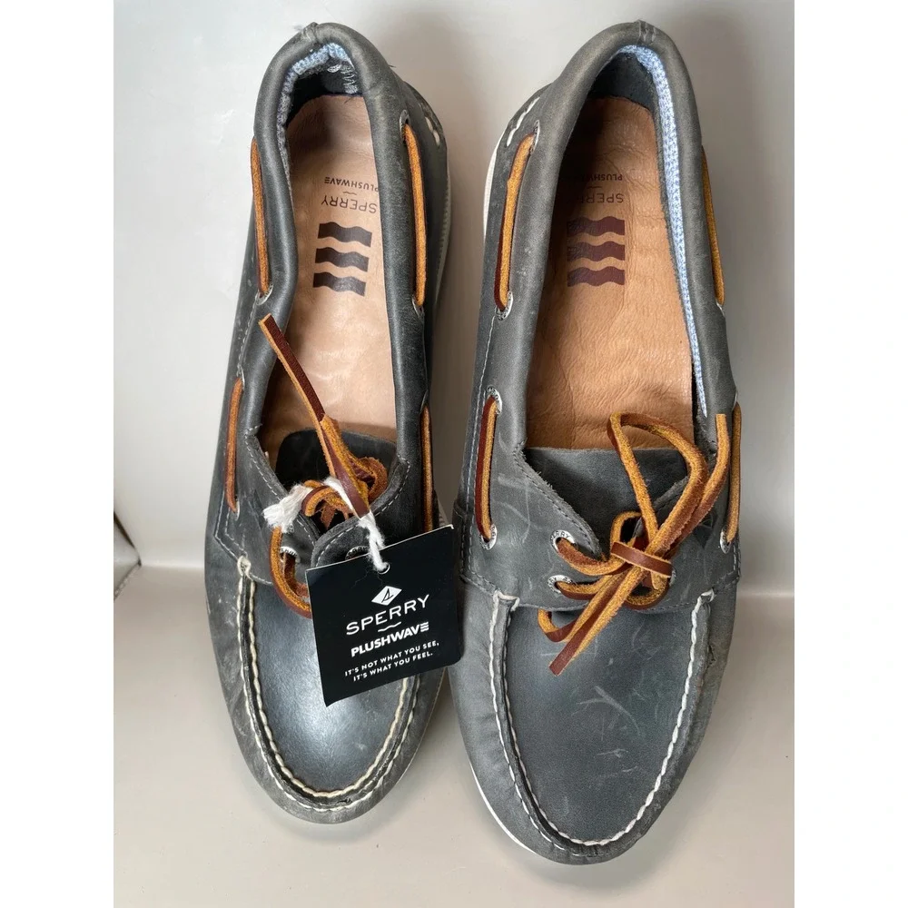 Sperry Top-Sider Plushwave Grey Leather Boat Shoes Mens 9M STS22196